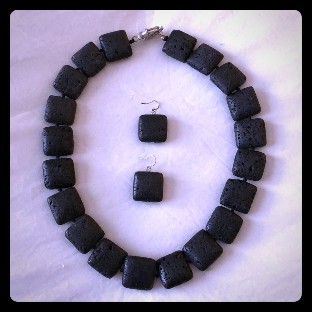 Black stone necklace/earring set